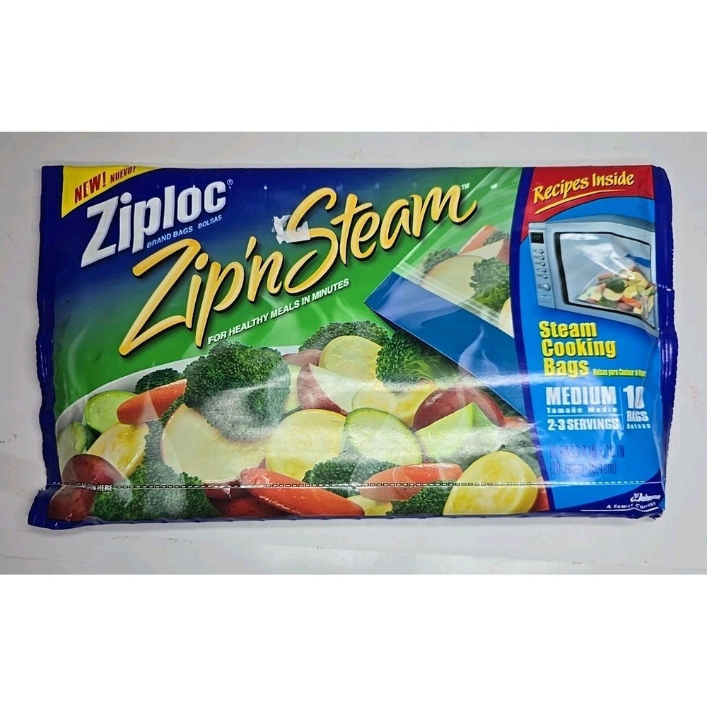 Ziploc Zip n Steam Microwave Cooking Bags 1 Pack Of 10 Bags Medium‎ New Sealed